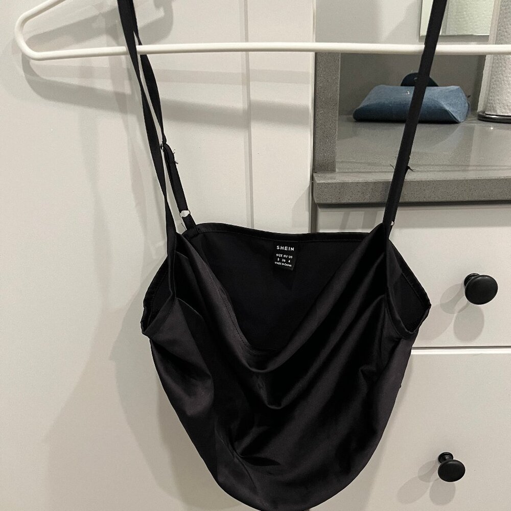 black cowl neck top